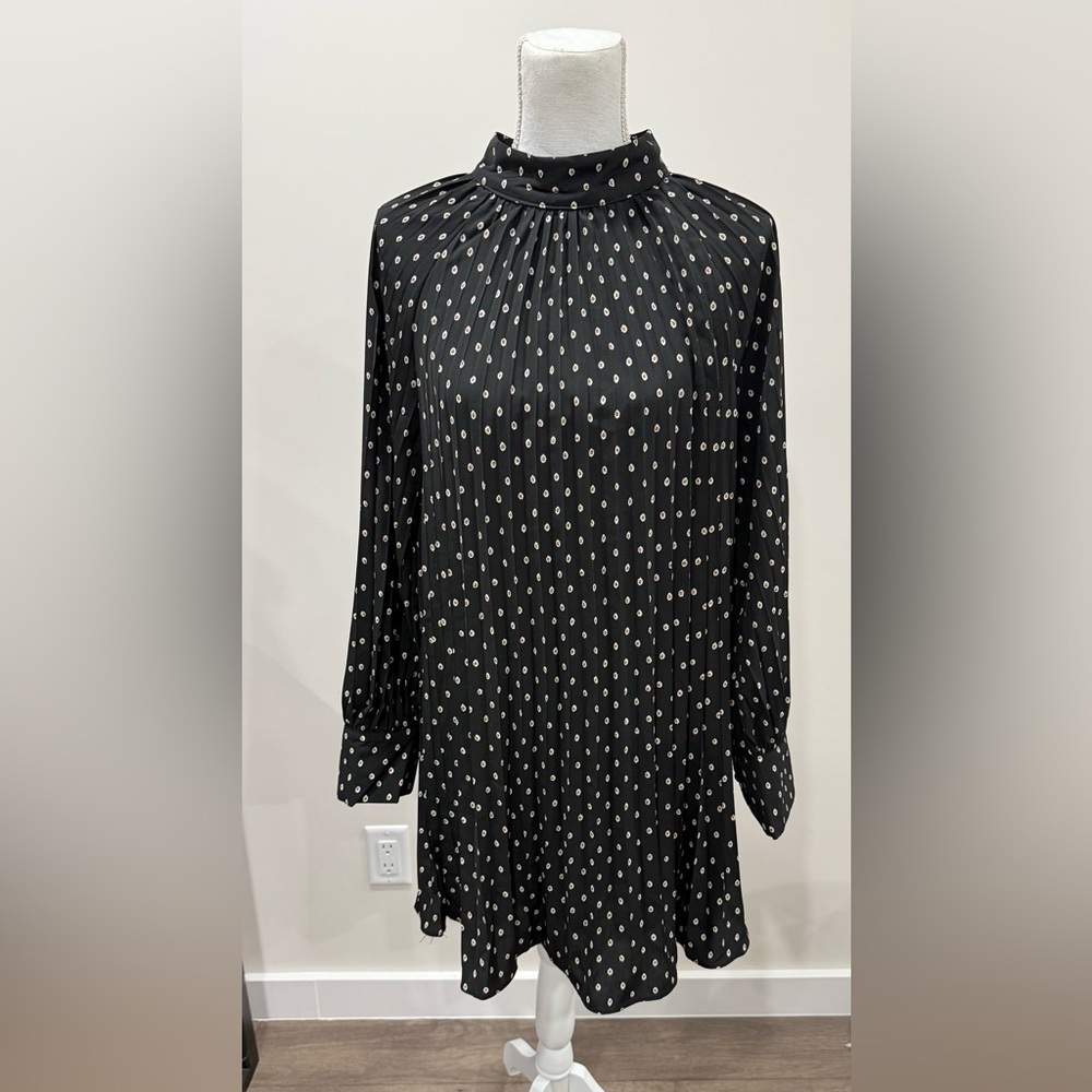 Love Riche Elegant Black, Brown and White Pleated Midi Dress Size Medium
